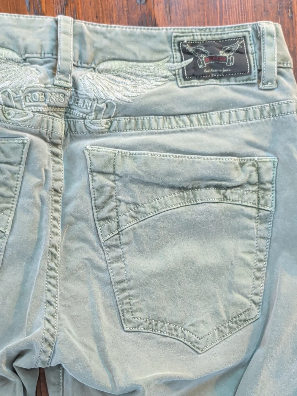 Robin's Jean Marlon Straight Leg Jean Pants Pale Army Green Size 32 New